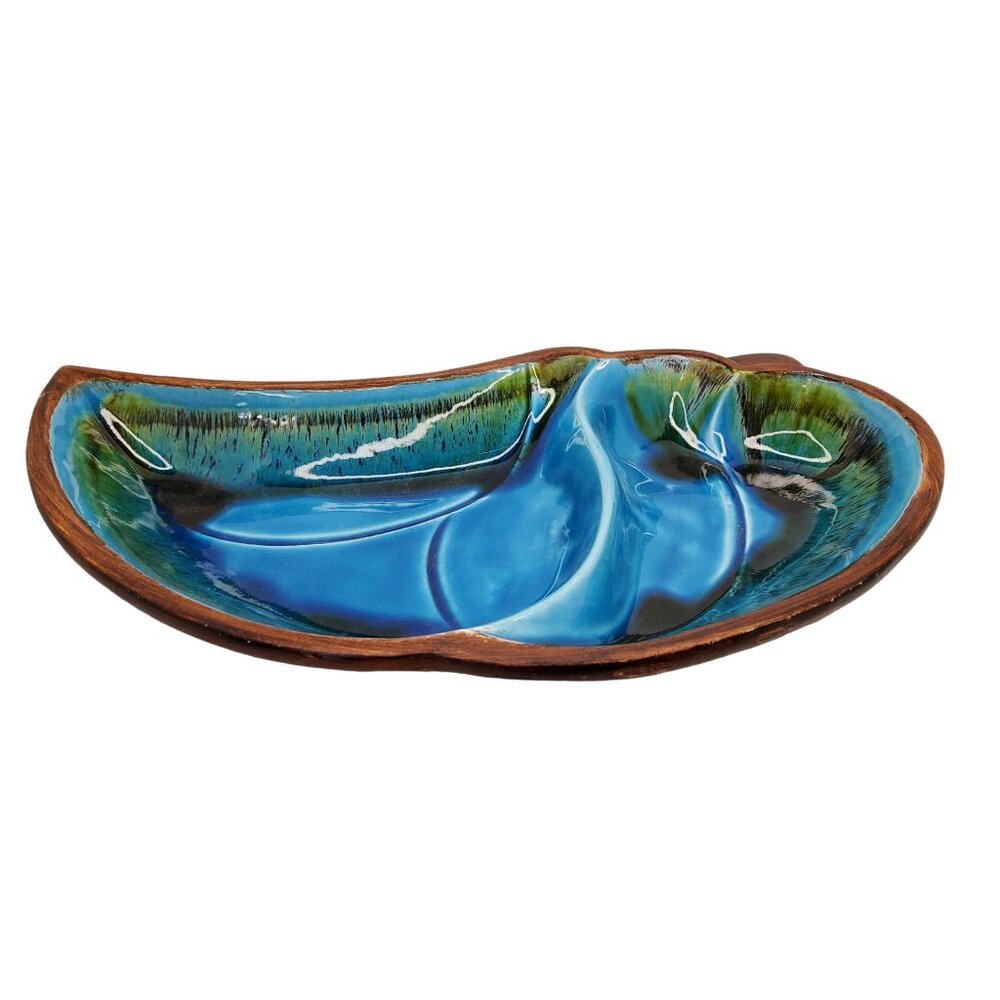 Vtg MCM Santa Anita Ware Turquoise, Green & Brown #R145 California Pottery Chip